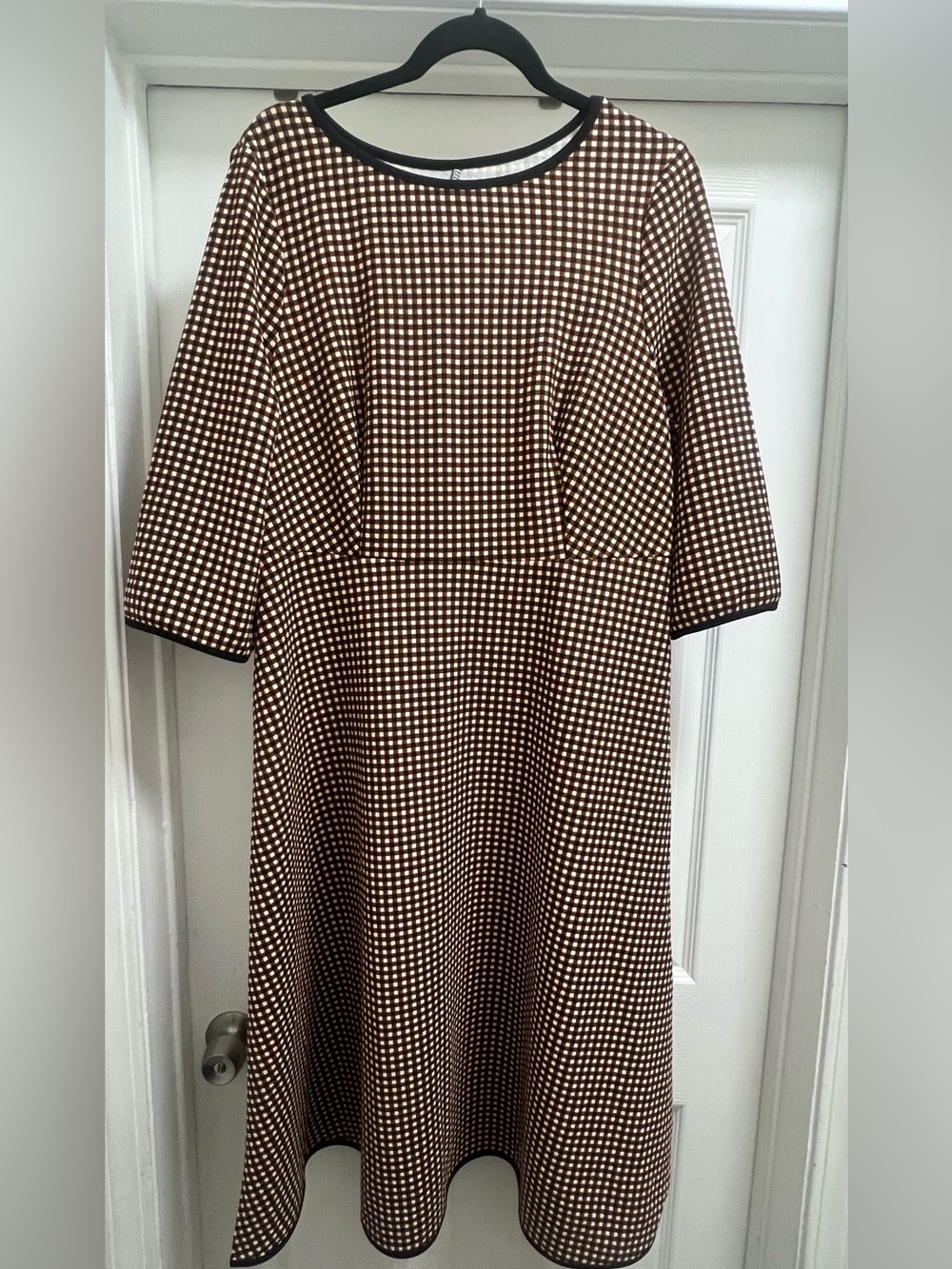 Brown and White Gingham A-Line Dress - Picture 2 of 4